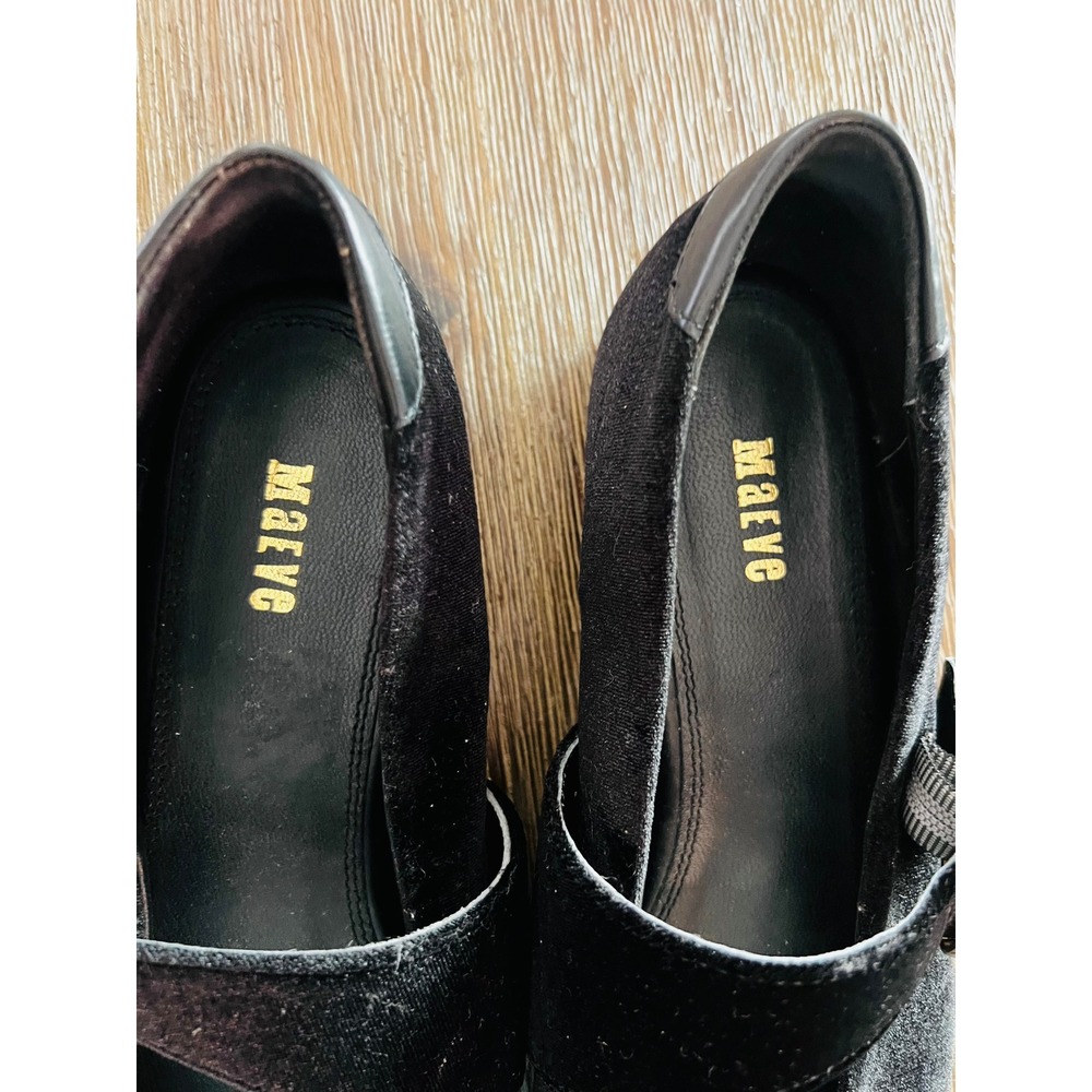 Maeve Black Velvet Mary Jane Flats Gold Buckle Strap Shoes Size 39 - Picture 2 of 6